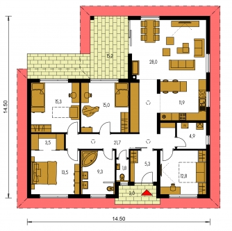 Spiegelverkehrter Entwurf | Grundriss des Erdgeschosses - BUNGALOW 216